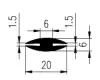 20x6/1.5/1.5 mm EPDM 70/ H-Profile 