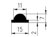 15 × 7 × 33 mm, Profile, TPE 65, 7 MPa, black
